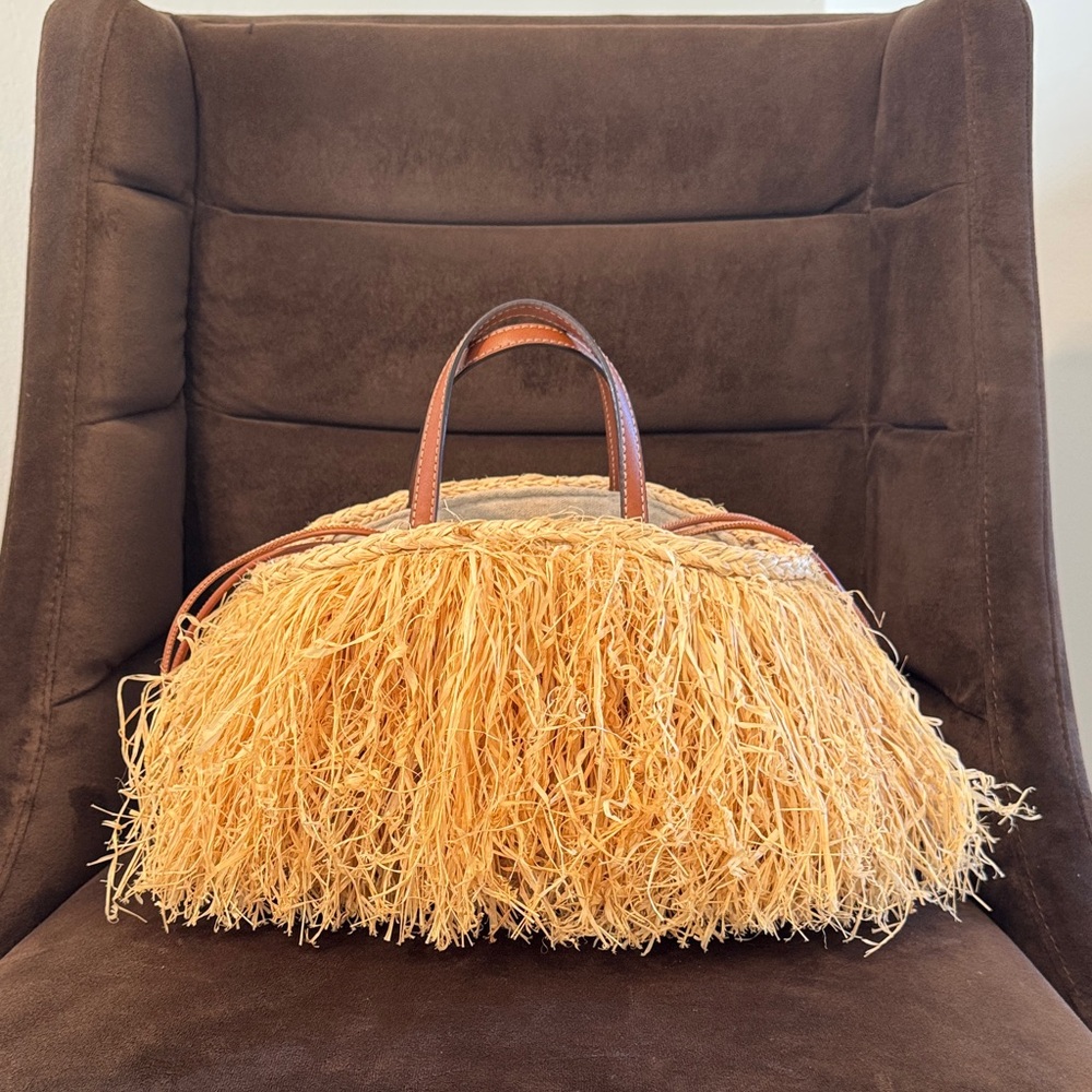 Mango Tan Fringe Tote with Brown Handles